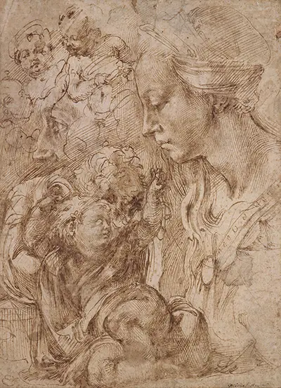 Bocetos de la Virgen, el Niño Jesús Reclinado sobre un Cojín y Otros Bocetos de Infantes Miguel Ángel